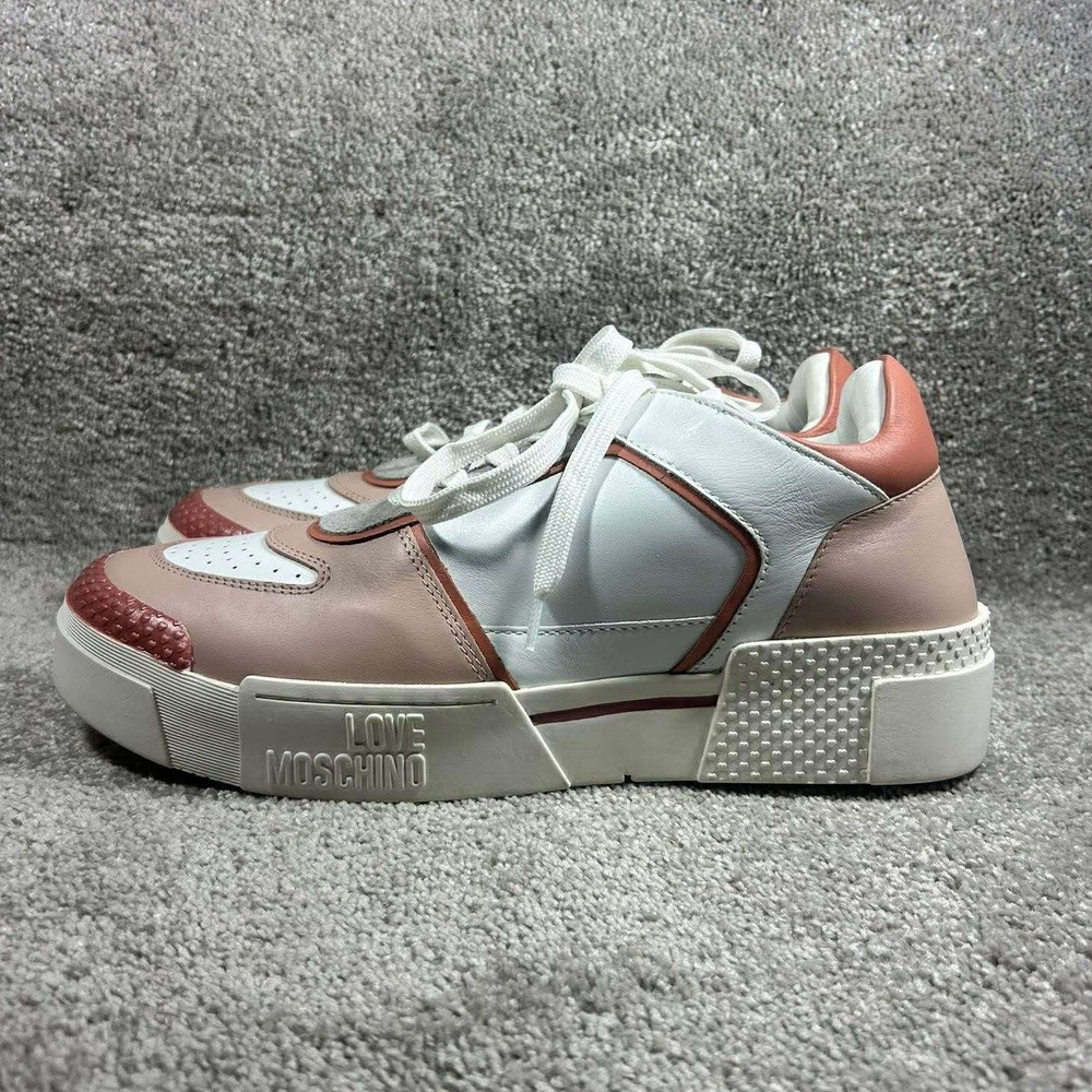 Love Moschino Sneakers Pink White Leather Low Top -‎ Womens Size 41